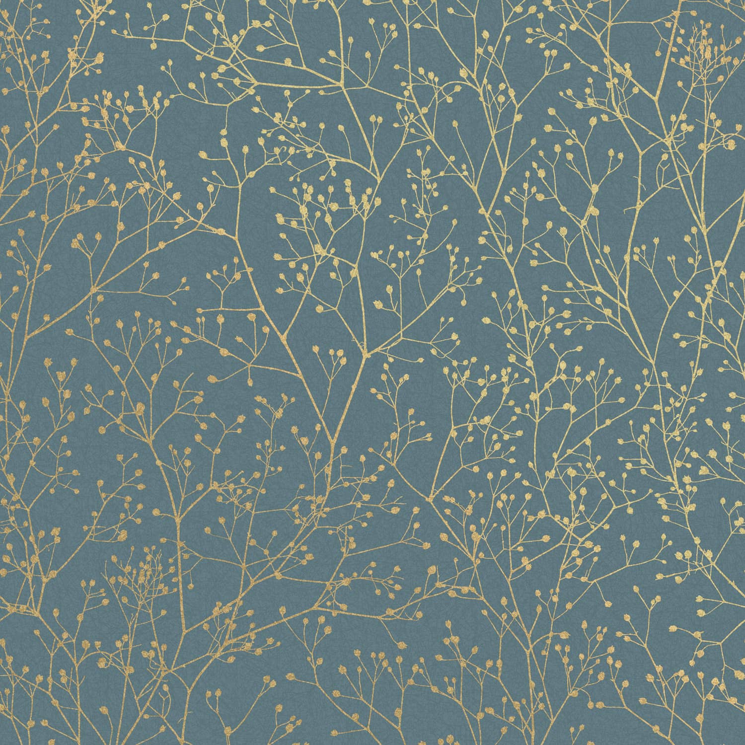 Gypsophila Airforce Blue & Soft Gold Wallpaper
