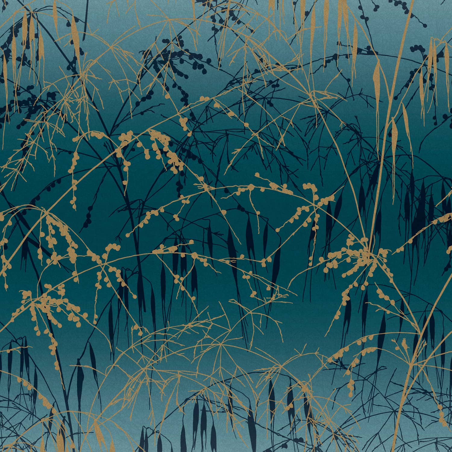 Meadow Grass Teal & Soft Gold Wallpaper