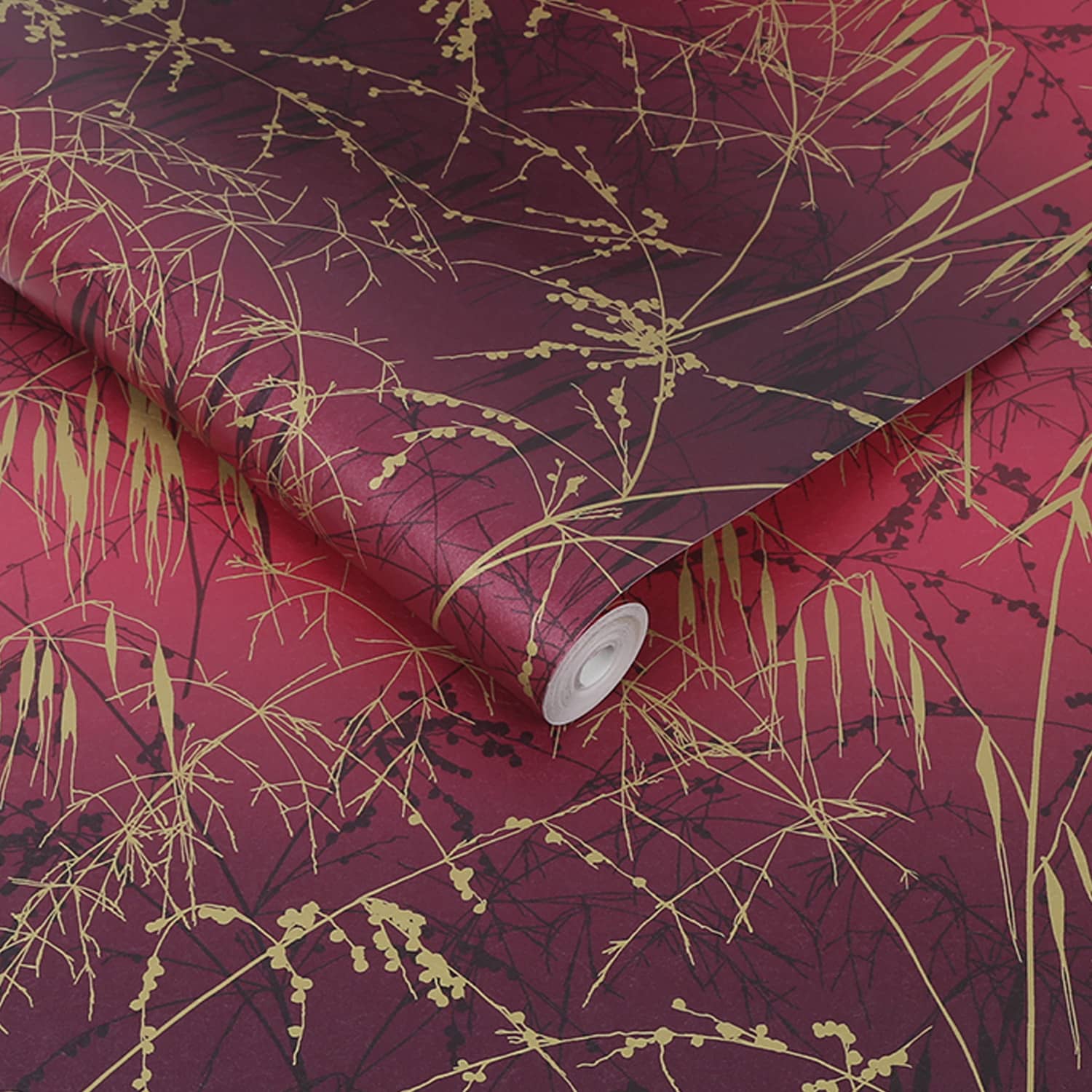 Meadow Grass Damson & Soft Gold Wallpaper