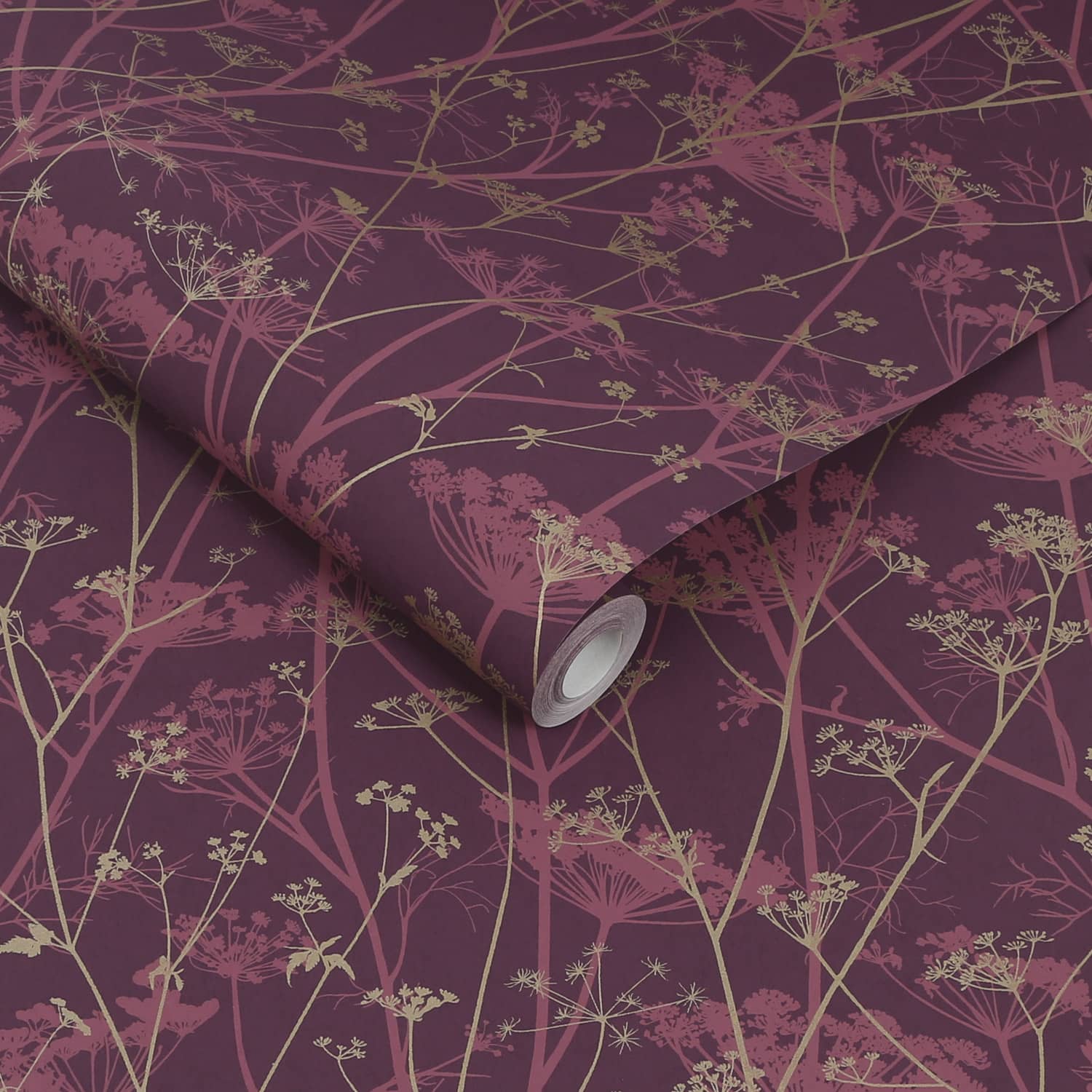 Wild Chervil Damson & Gold Wallpaper