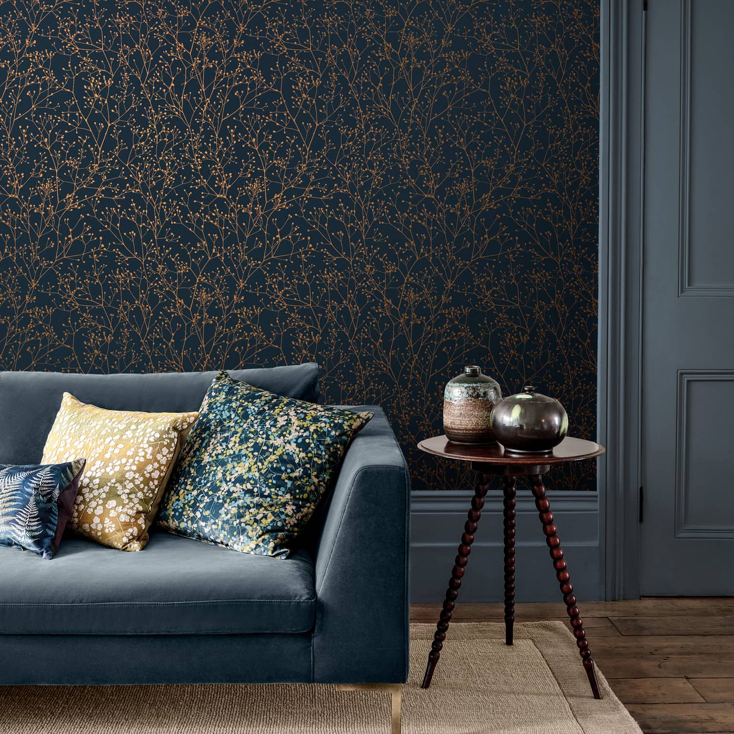 Gypsophila Mighnight & Copper Wallpaper