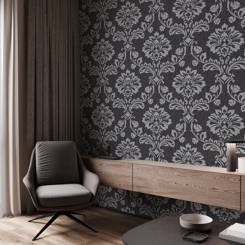 Transform Peel and Stick Small Damask Black Self-Adhesive Wallpaper