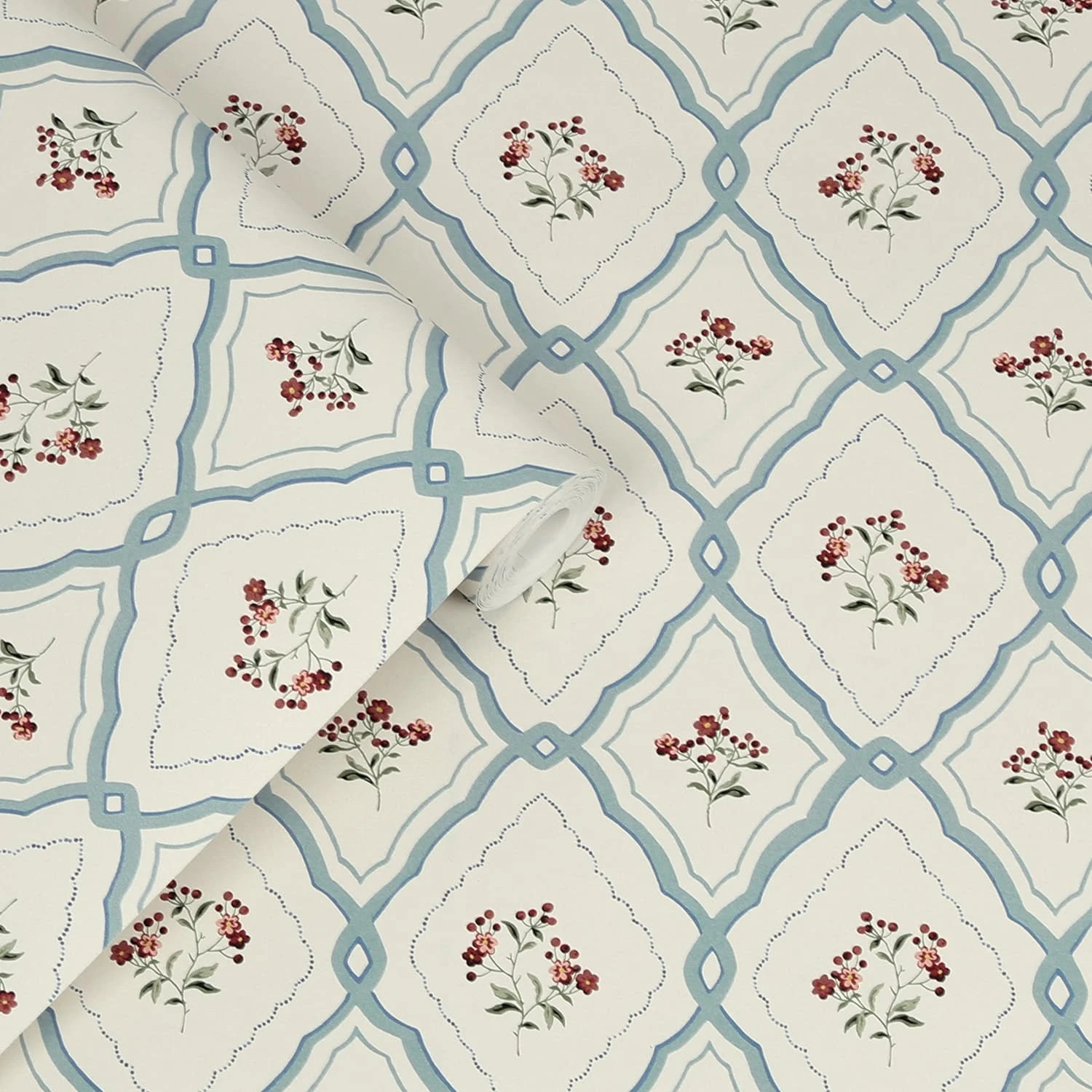 Laura Ashley Pinford Trellis Pale Seaspray Blue Wallpaper