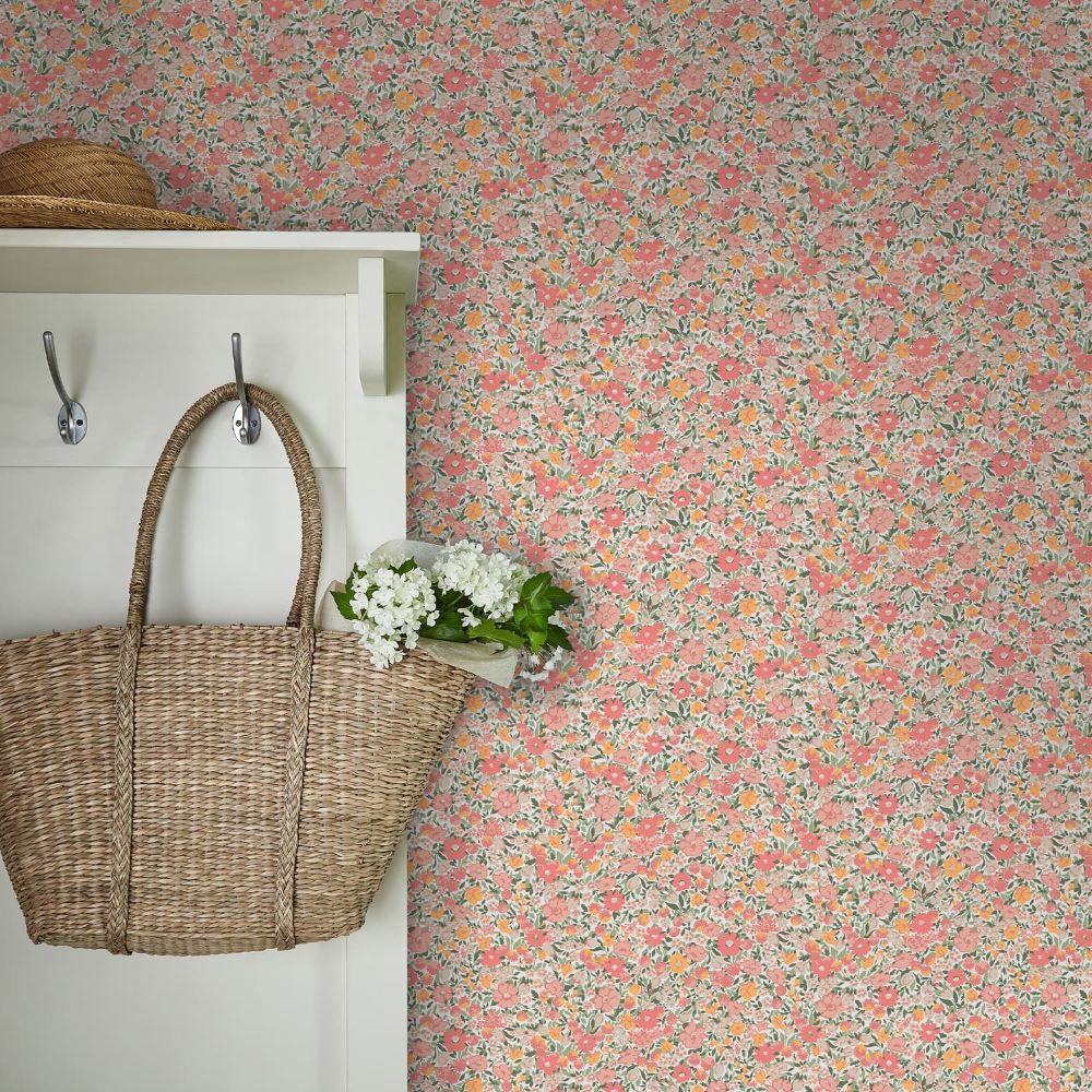 Laura Ashley Loveston Coral Pink Wallpaper