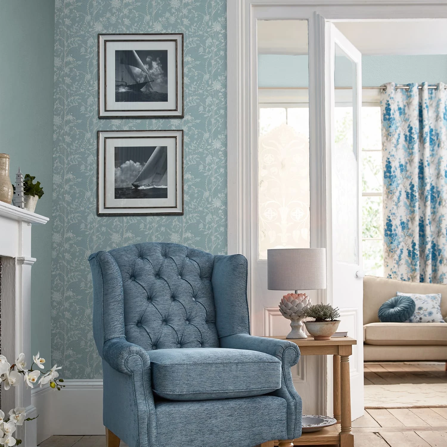 Laura Ashley Fennelton Pale Newport Blue Wallpaper