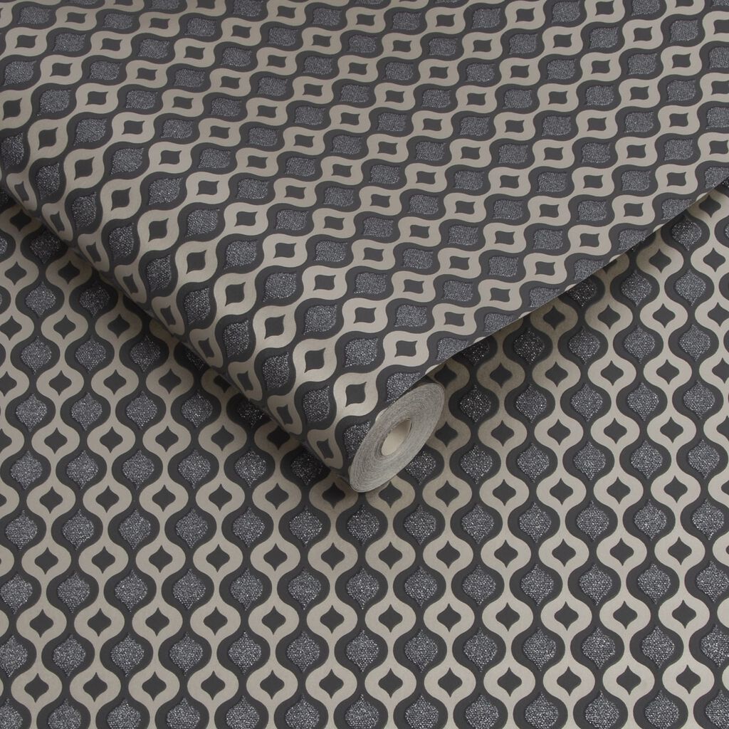 luxe ogee black wallpaper