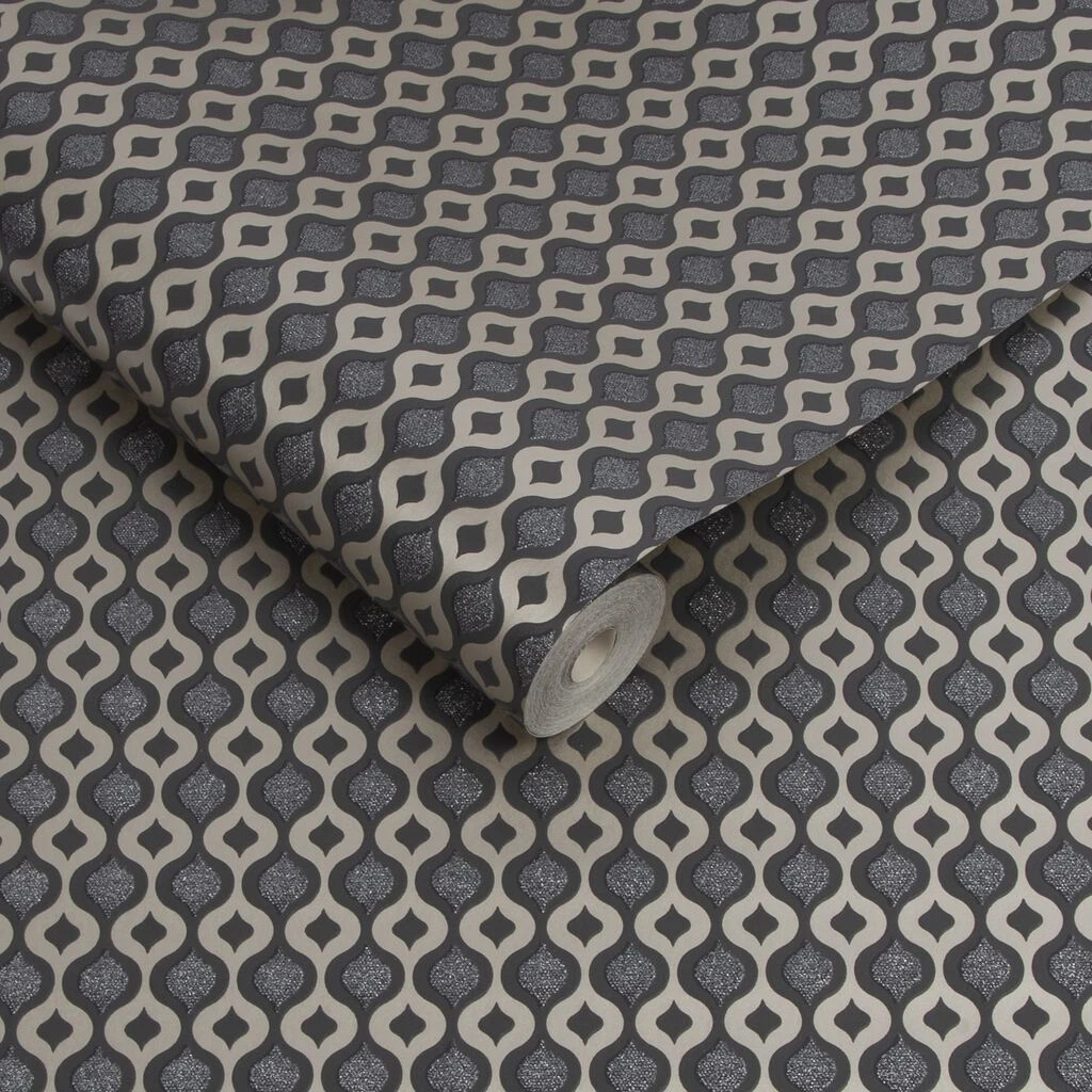 luxe ogee black wallpaper