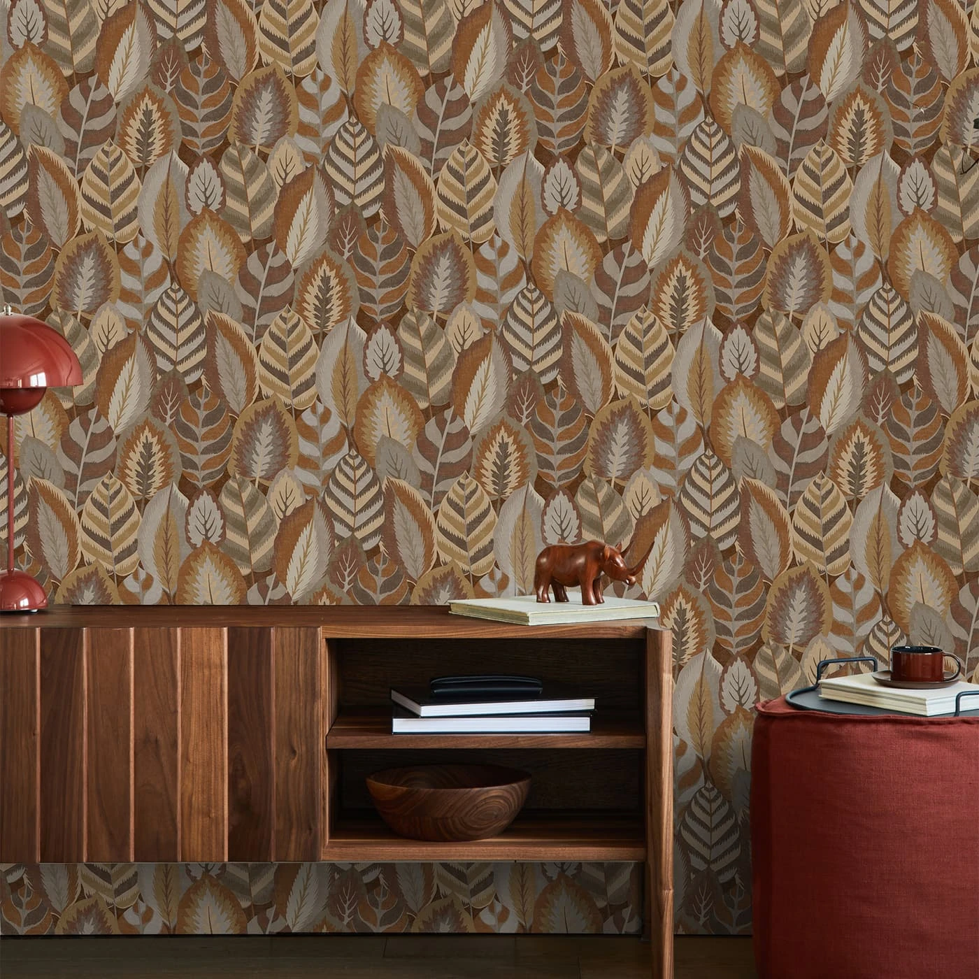 Arty Leaves Brown Wallpaper