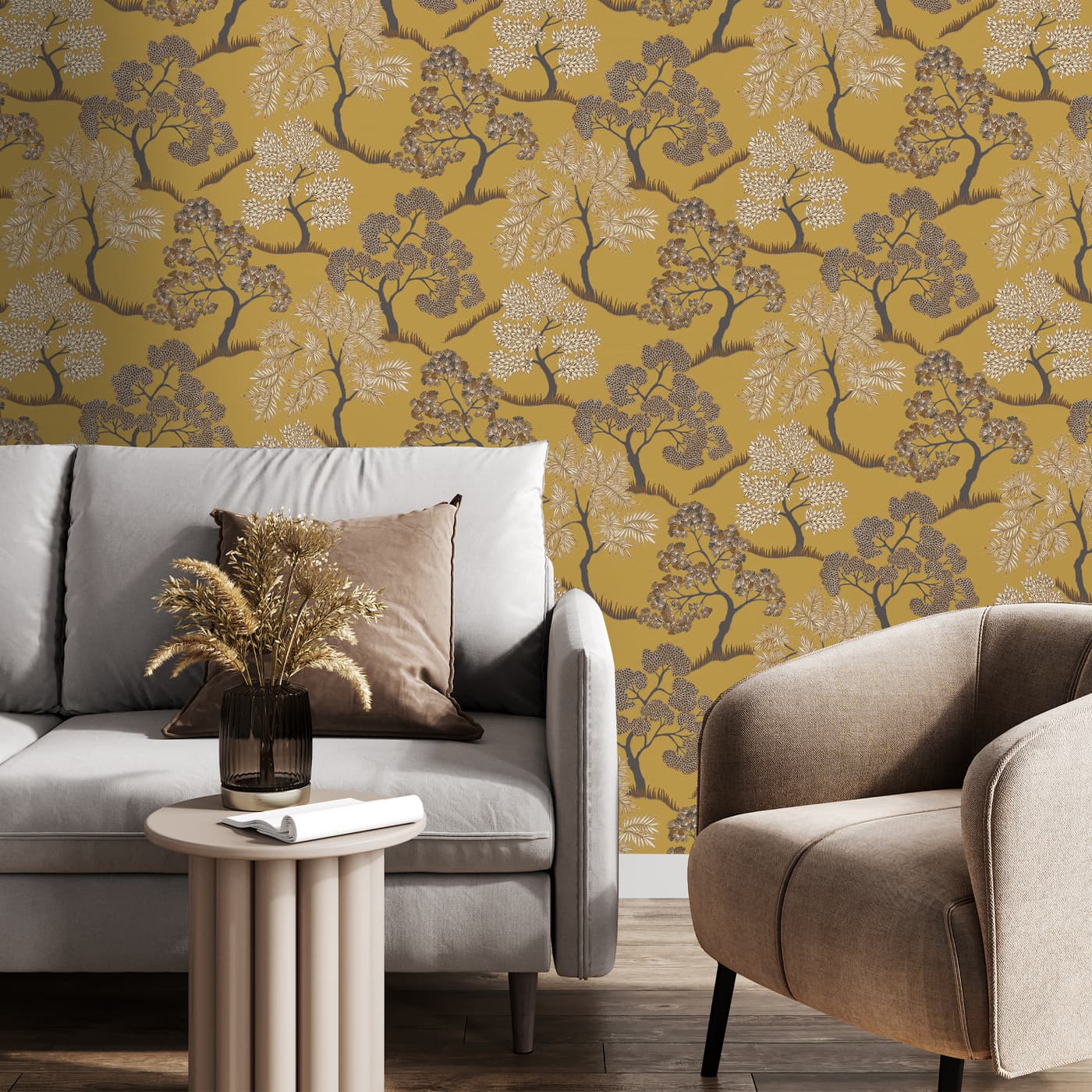 Trees Ochre Wallpaper