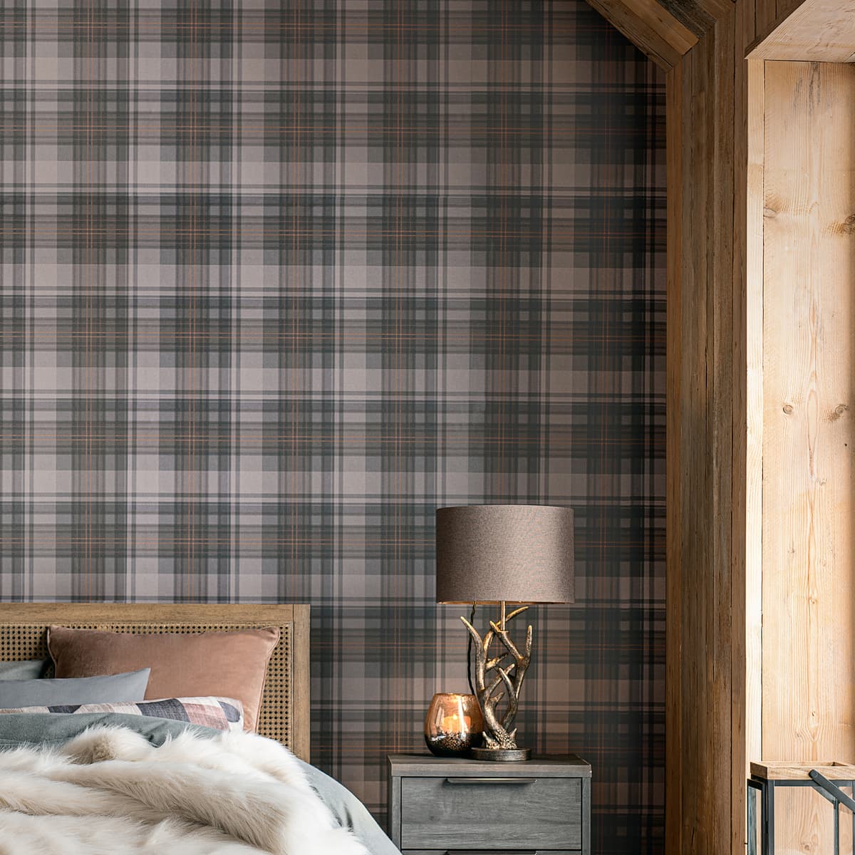 Alpine Lodge Check Wallpaper