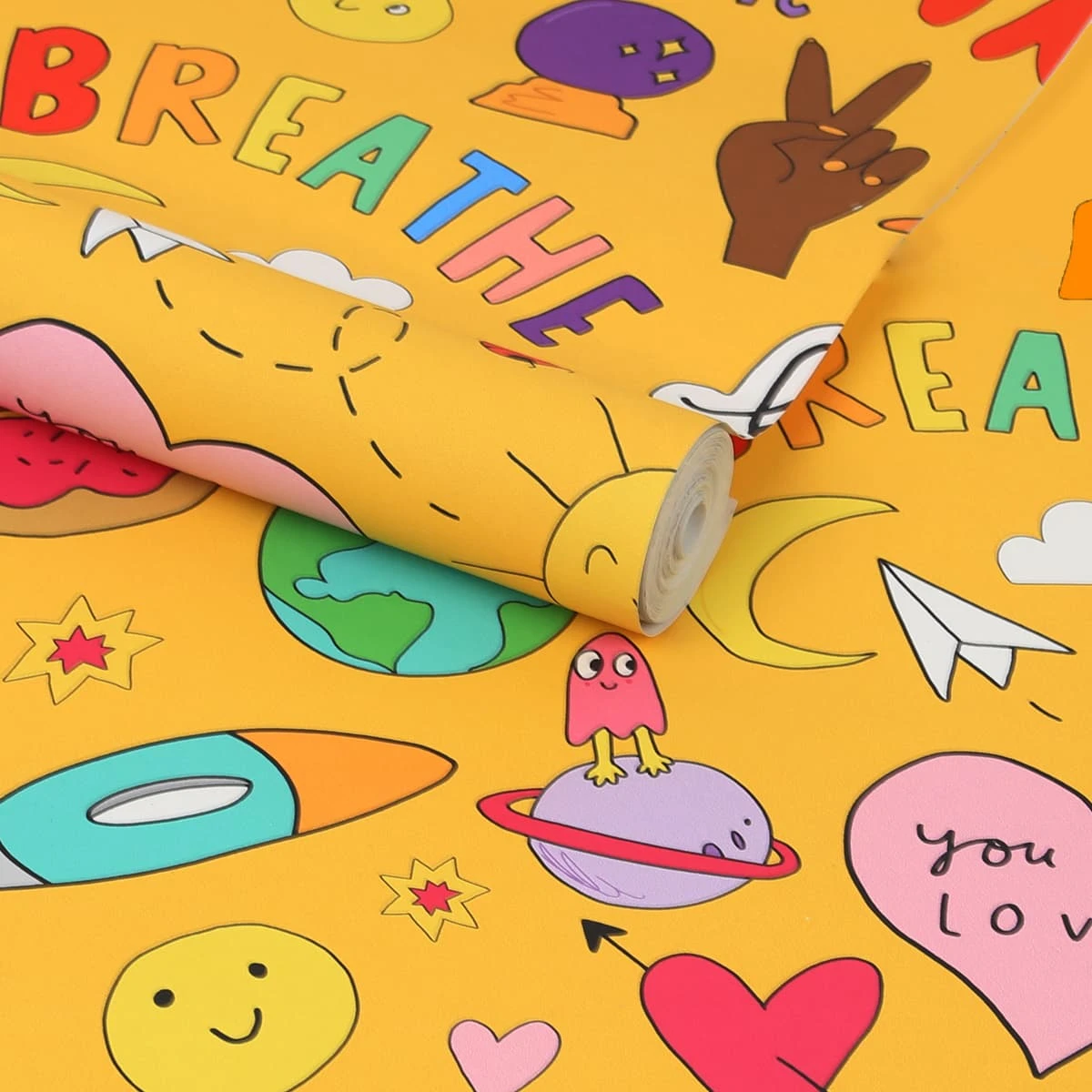 Sticker Doodle Yellow Wallpaper