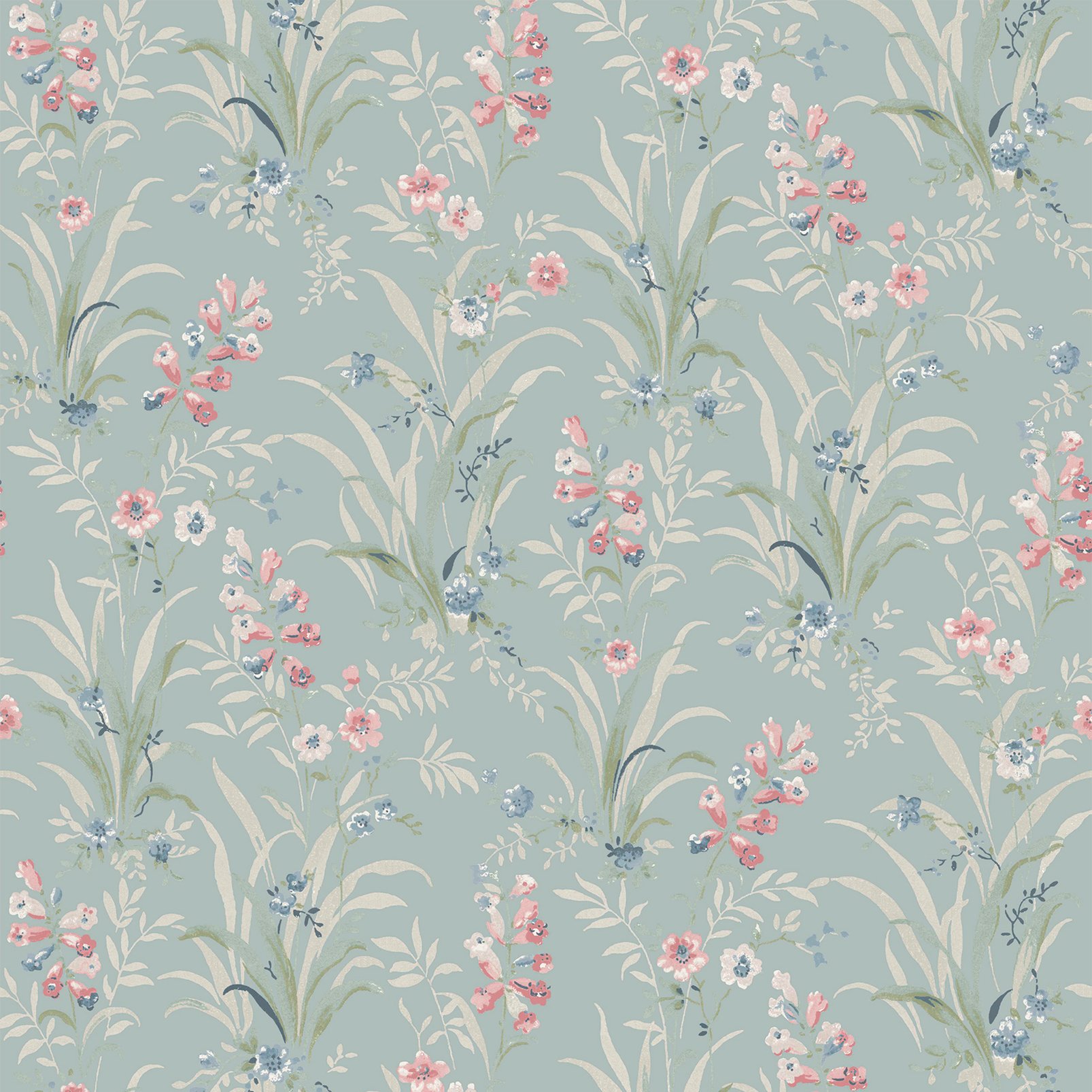 Laura Ashley Mosedale Posy Dark Duck Egg Blue Wallpaper