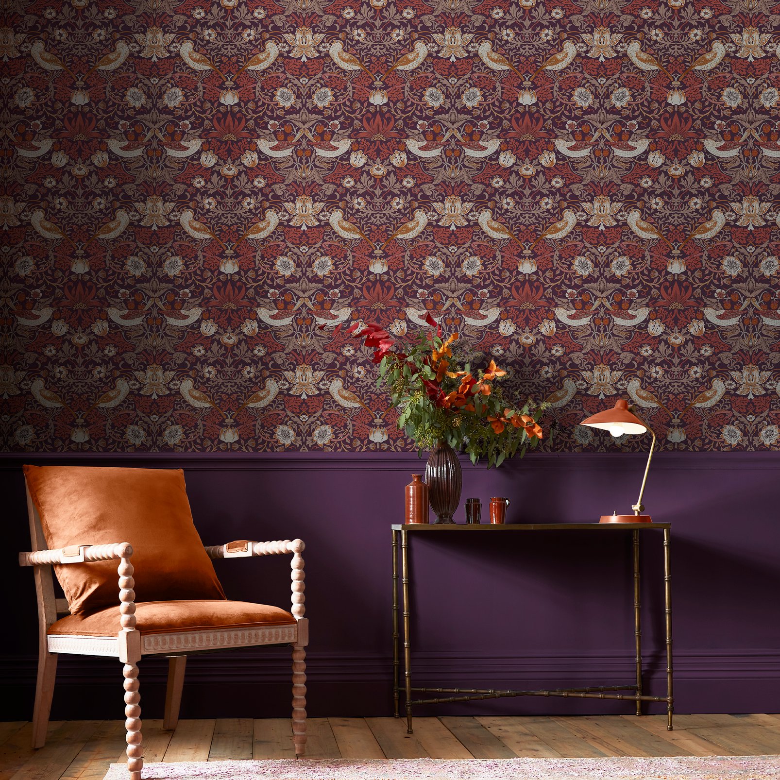 Strawberry Thief Plum Wallpaper - 124229_ROOMSET_STRAWBERRY THIEF PLUM_01.jpg