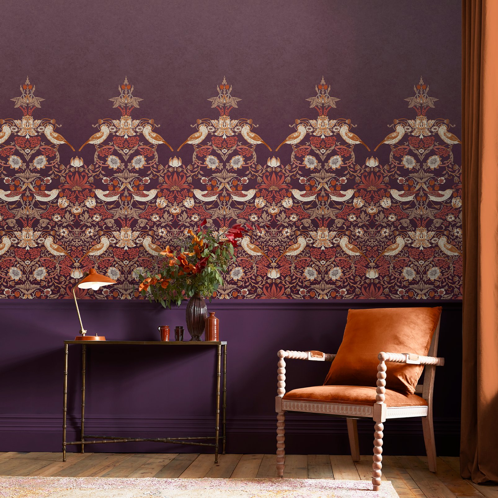 Strawberry Thief Plum Bespoke Mural