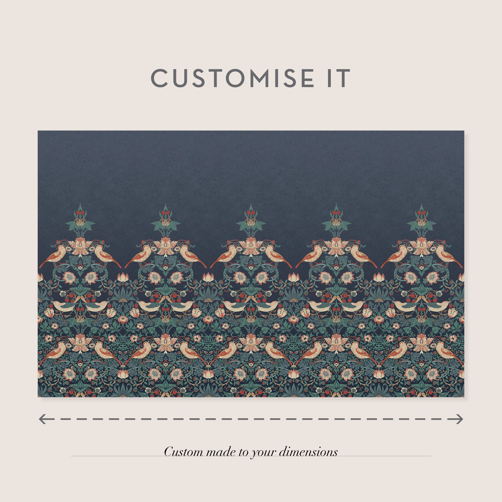 Strawberry Thief Navy Bespoke Mural