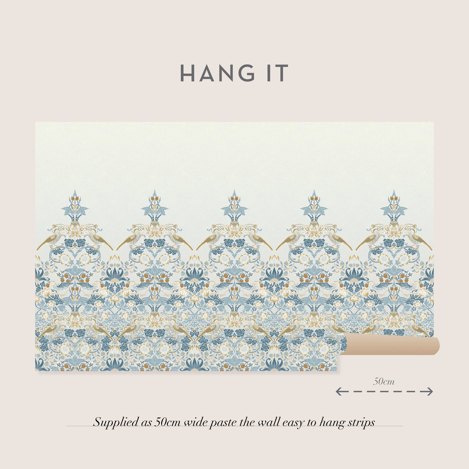 Strawberry Thief Soft Blue Bespoke Mural
