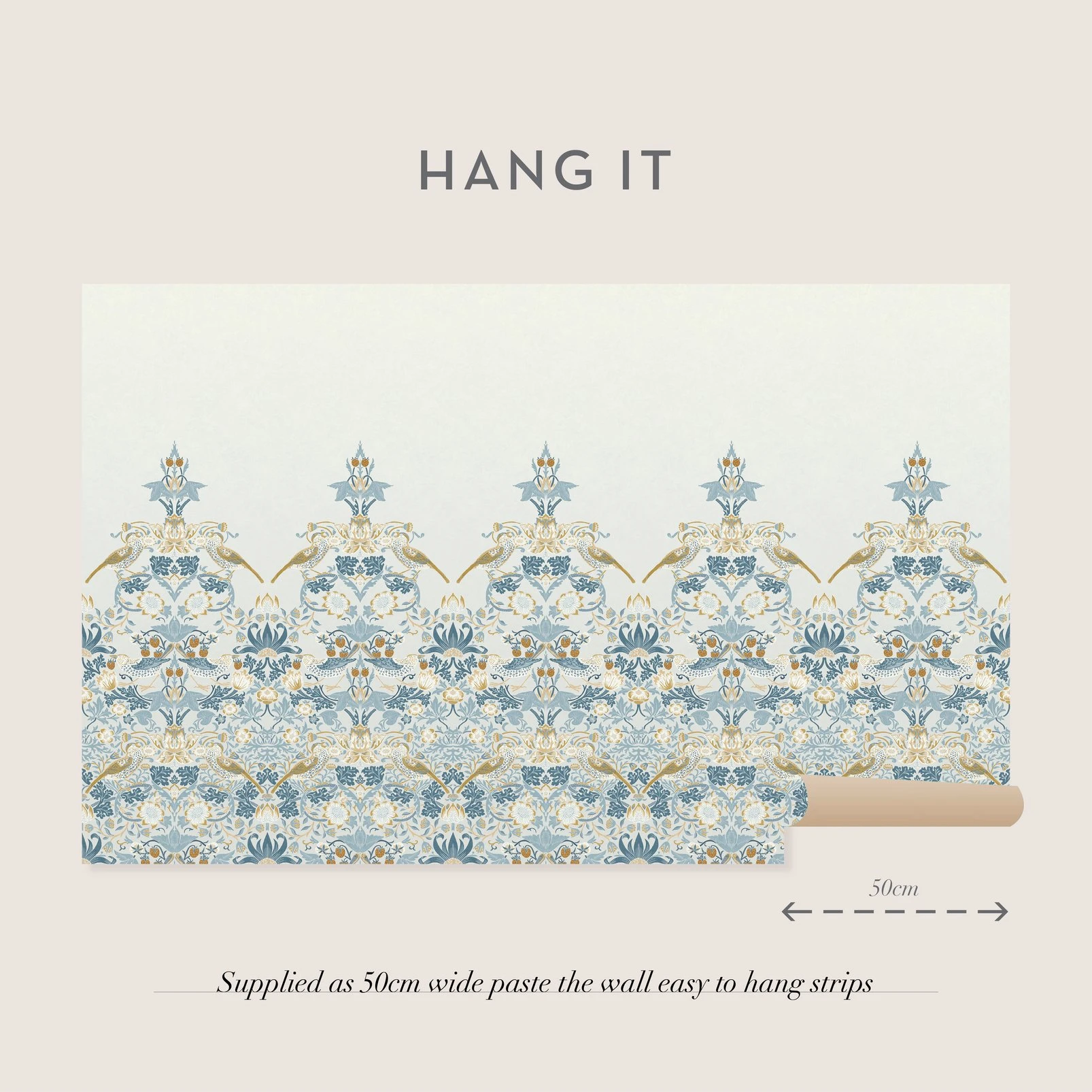 Strawberry Thief Soft Blue Bespoke Mural