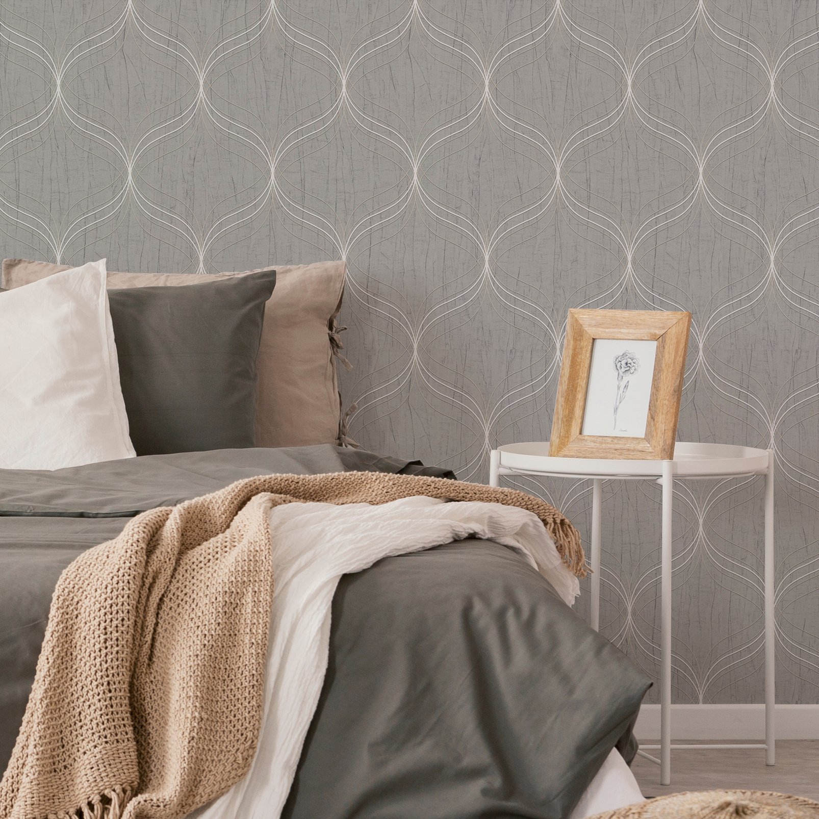 Optical Geo Silver Wallpaper