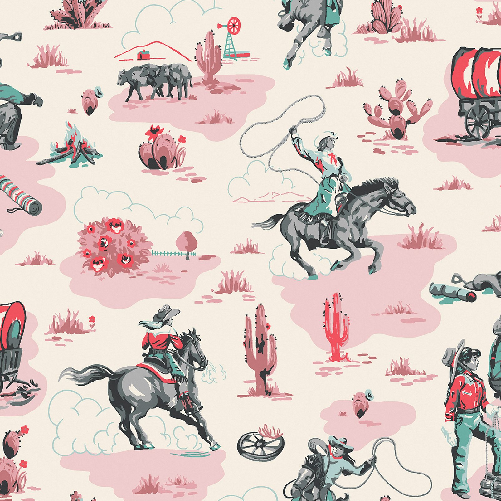Cath Kidston Cowgirls Pink Wallpaper