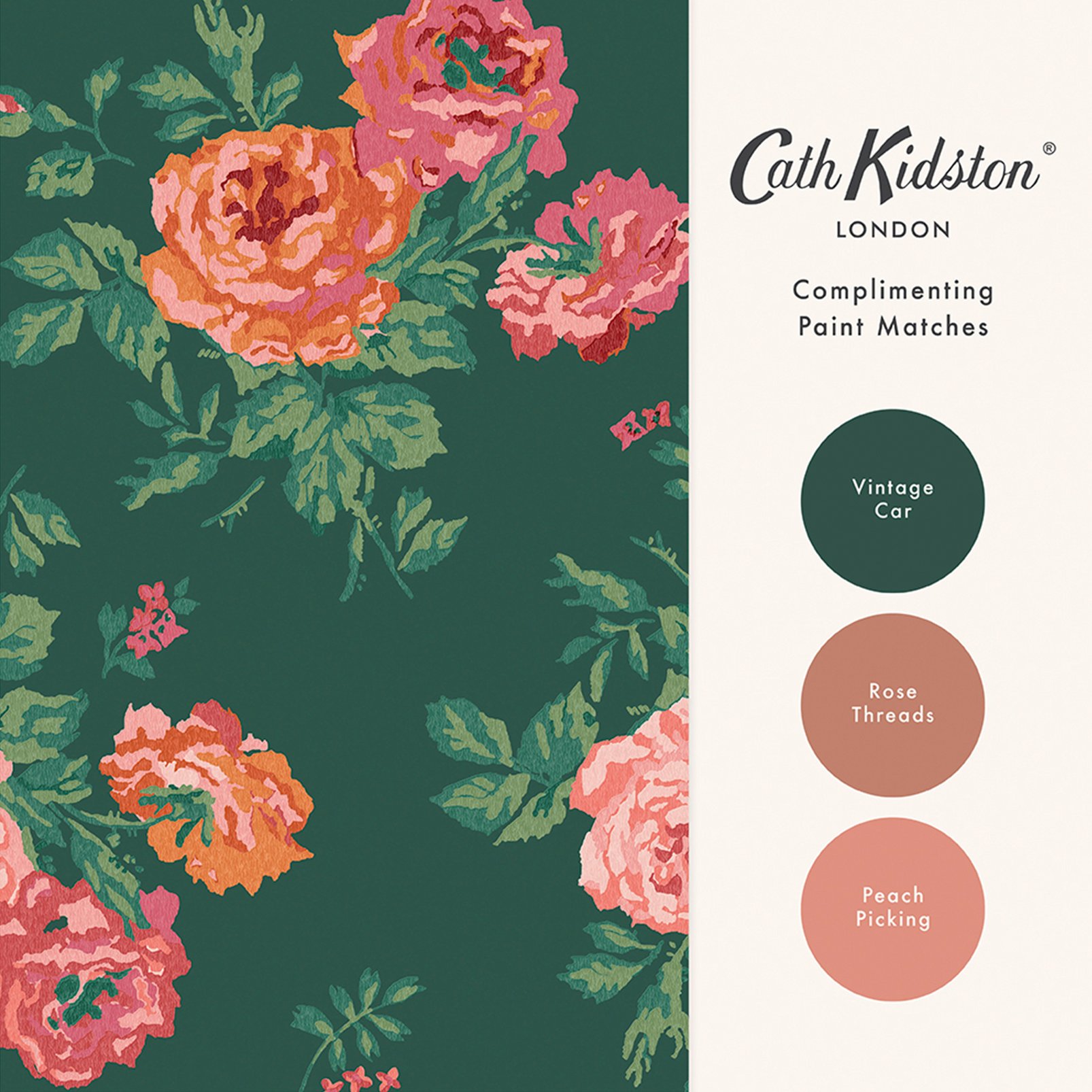 Cath Kidston Archive Rose Green Wallpaper