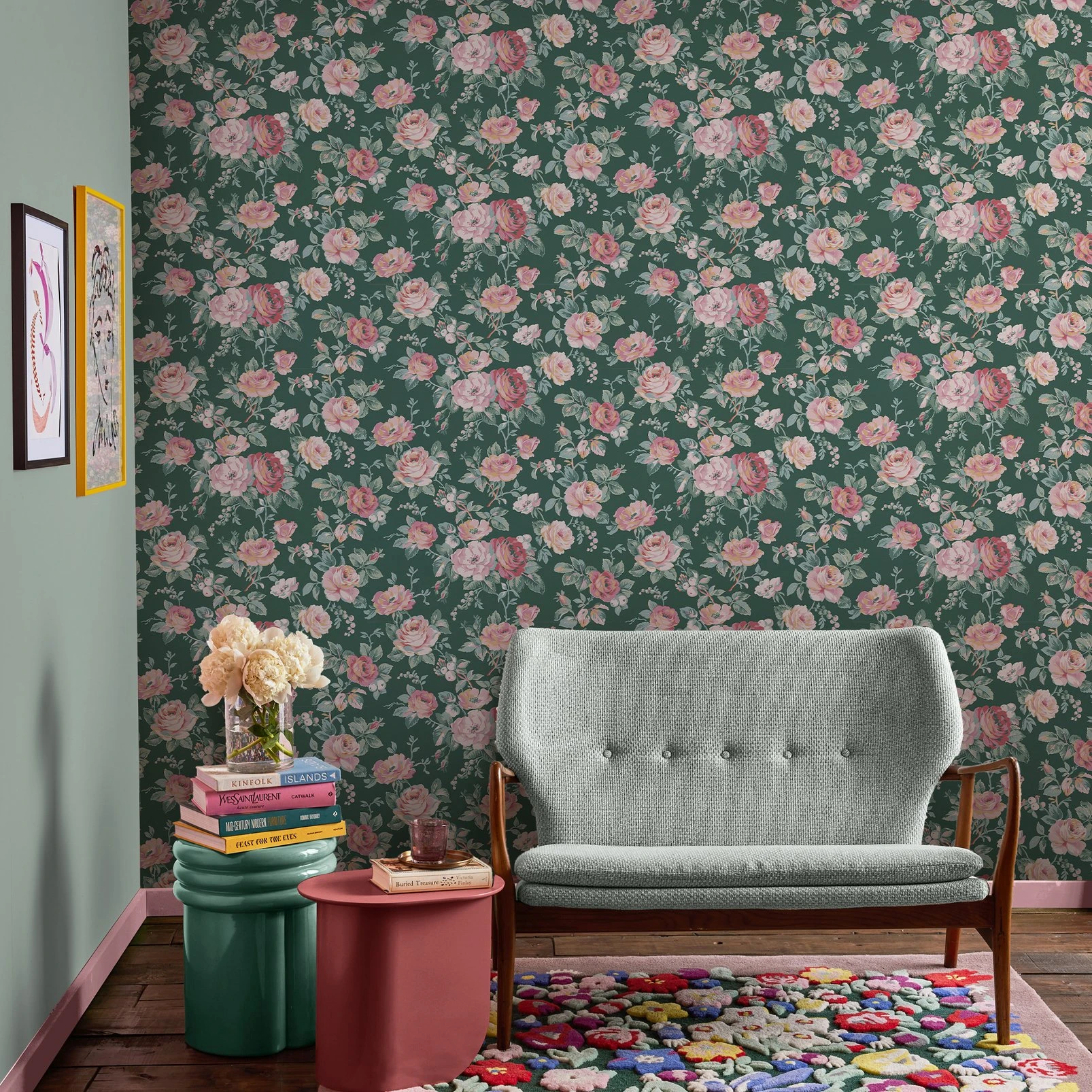 Cath Kidston Garden Rose Green Wallpaper