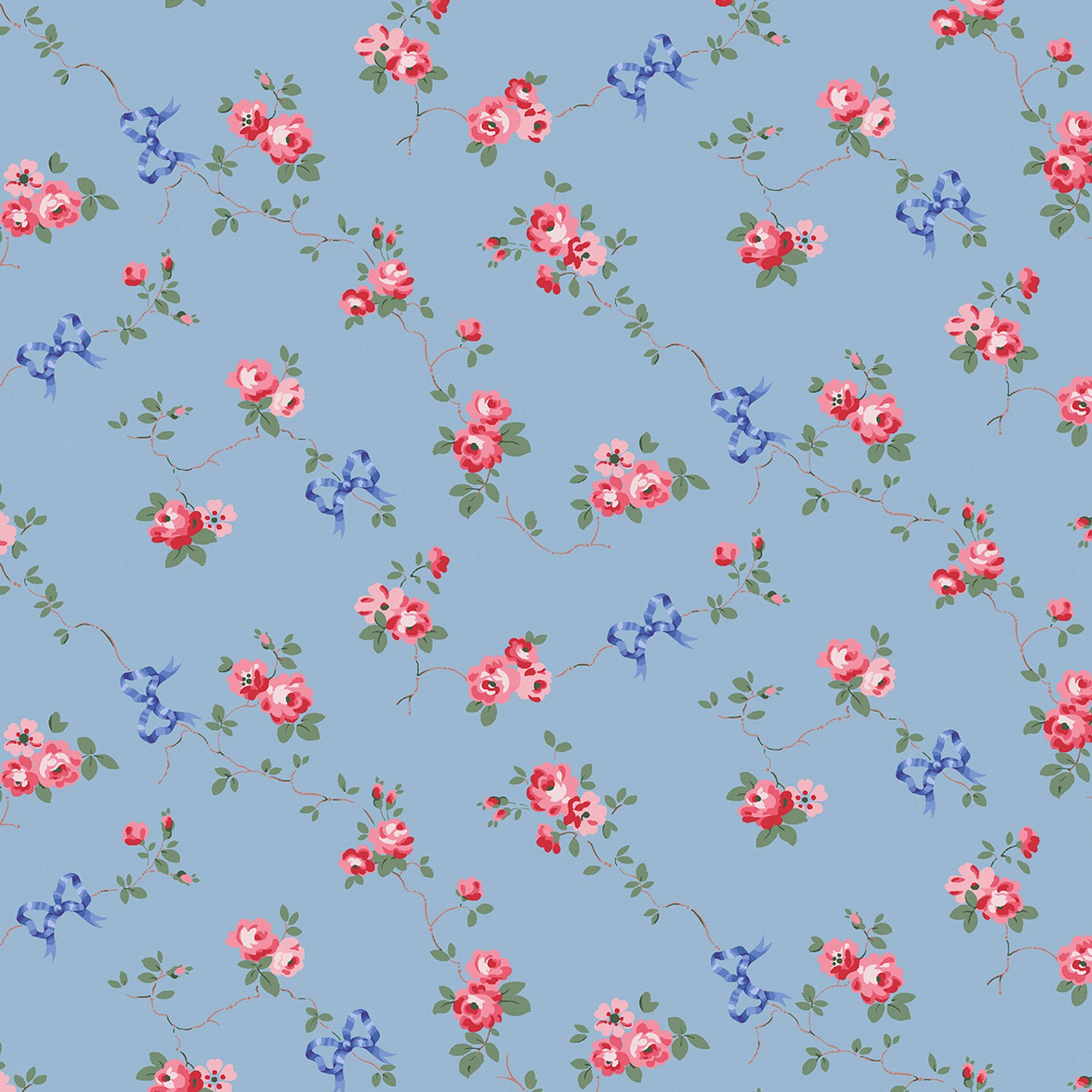 Cath Kidston Rose & Bows Blue Wallpaper