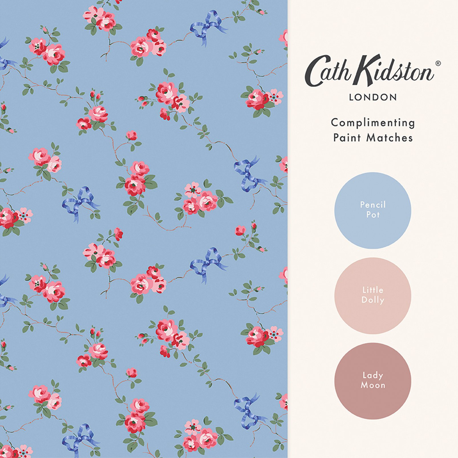 Cath Kidston Rose & Bows Blue Wallpaper