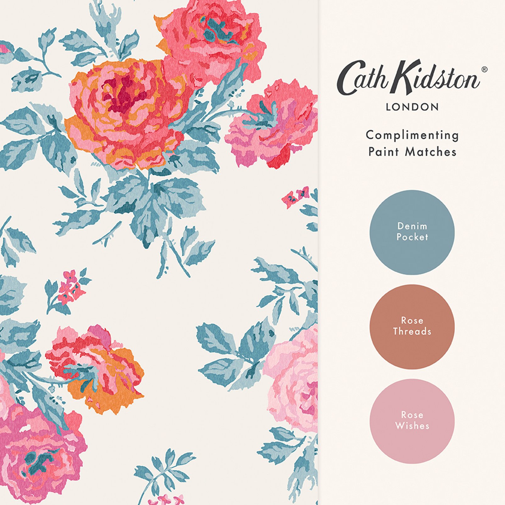 Cath Kidston Archive Rose Blue & Pink Wallpaper