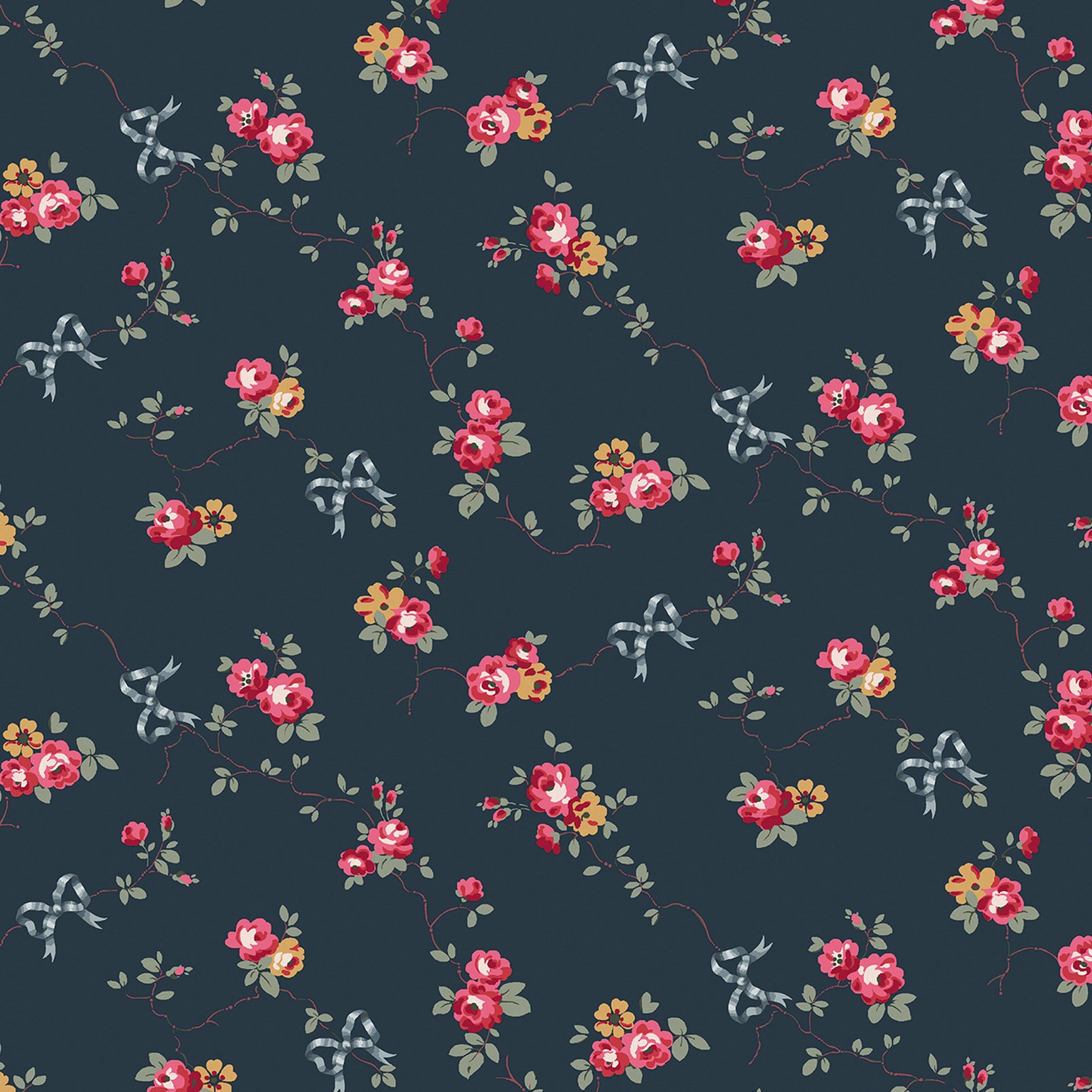 Cath Kidston Rose & Bows Navy Wallpaper