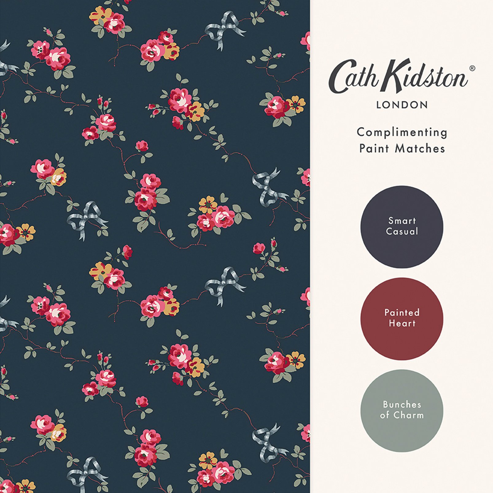 Cath Kidston Rose & Bows Navy Wallpaper