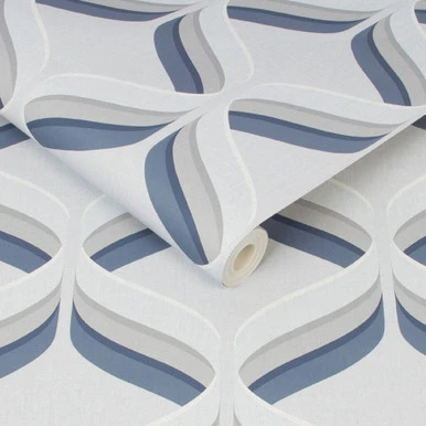 fresco retro ogee navy geometric wallpaper