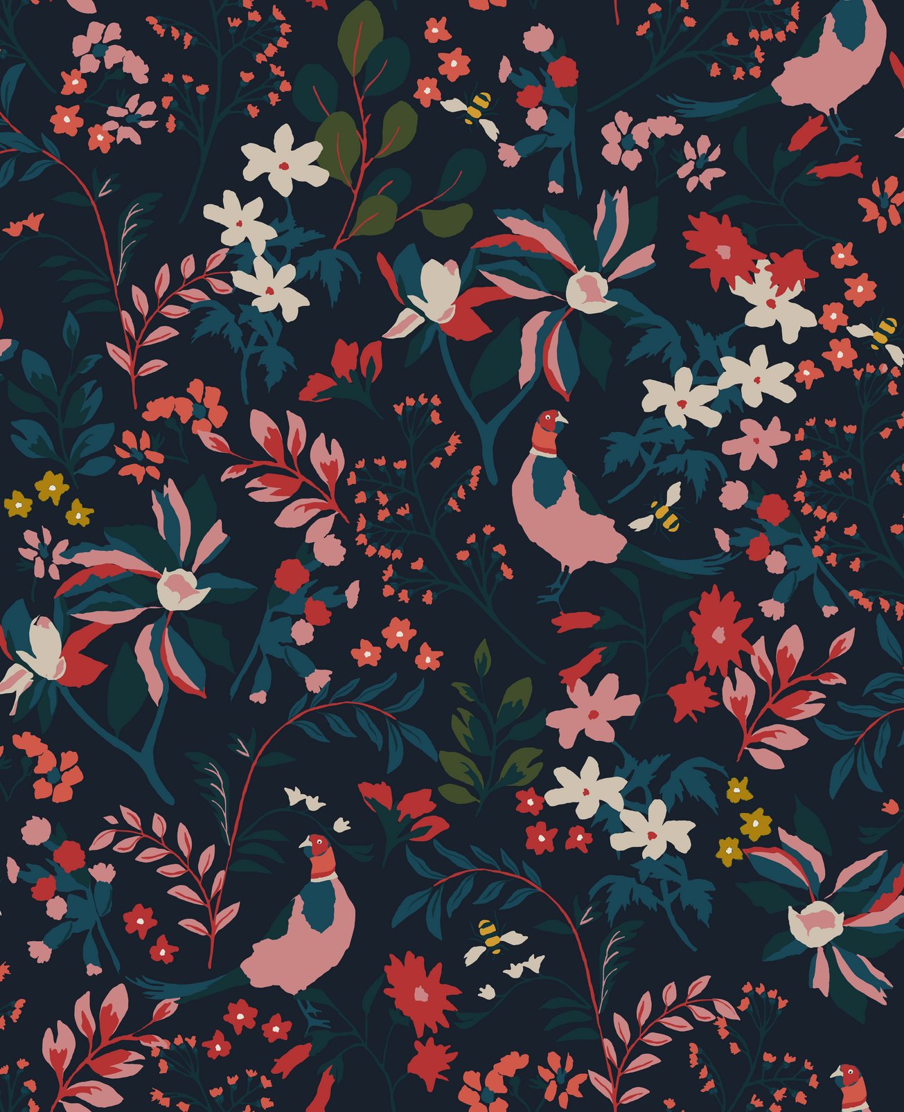 Joules Fields Edge Floral French Navy Wallpaper