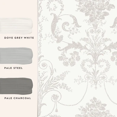 Laura Ashley Josette Dove Grey & White Wallpaper