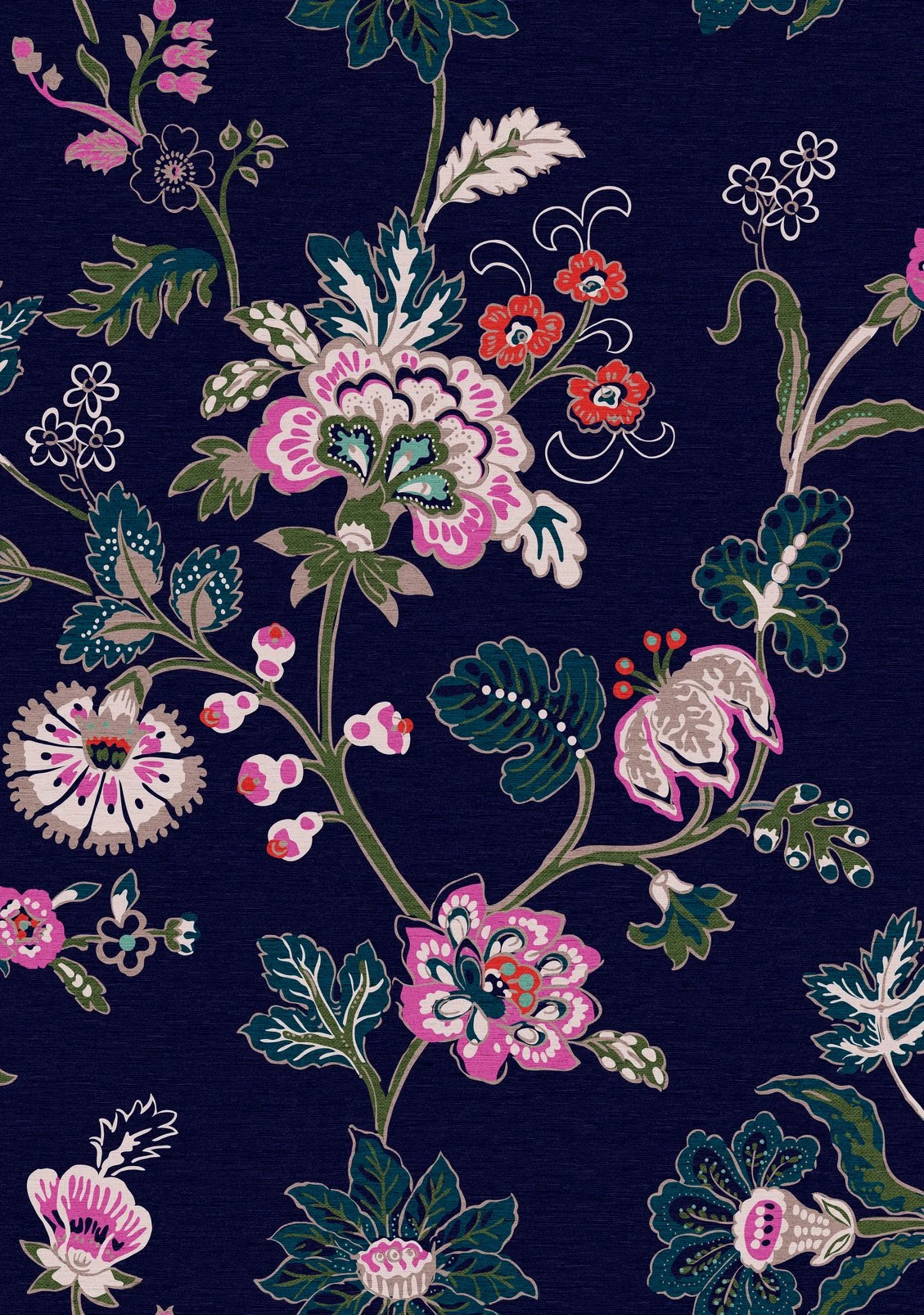 Joules Vine Cottage Floral Royal Navy Wallpaper