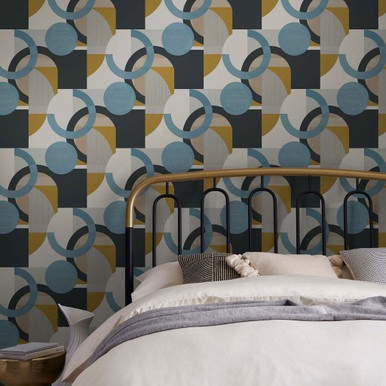next retro shapes geo blues wallpaper