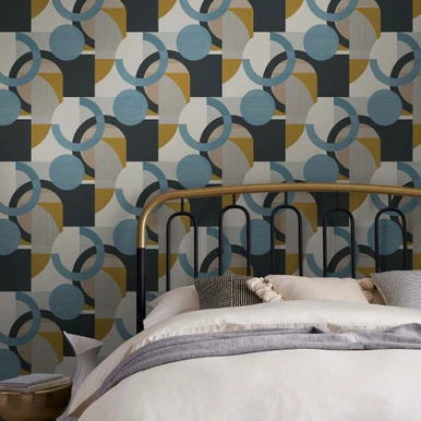 next retro shapes geo blues wallpaper