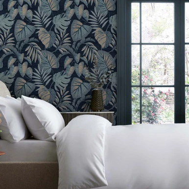 next jungle leaves navy wallpaper