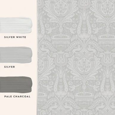 Laura Ashley Heraldic Damask Slate Grey Wallpaper
