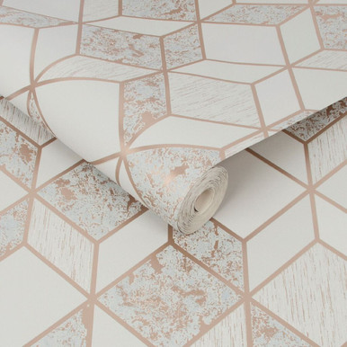 vittorio grey & rose gold geometric wallpaper