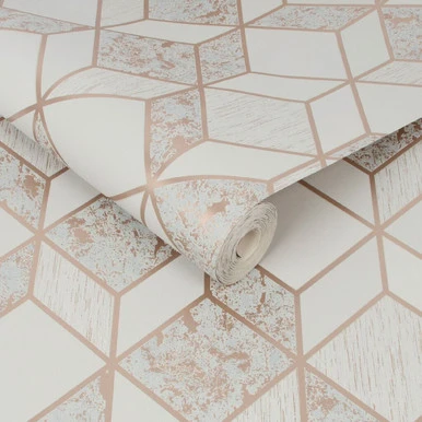 vittorio grey & rose gold geometric wallpaper