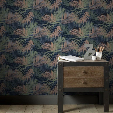 Jungle Glam Blue & Green Wallpaper