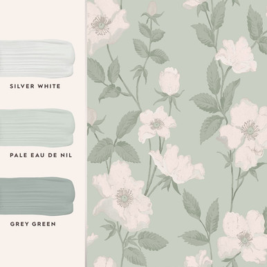 Laura Ashley Fleurir Smoke Green Wallpaper