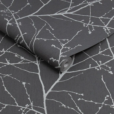 Innocence Charcoal and Silver Wallpaper
