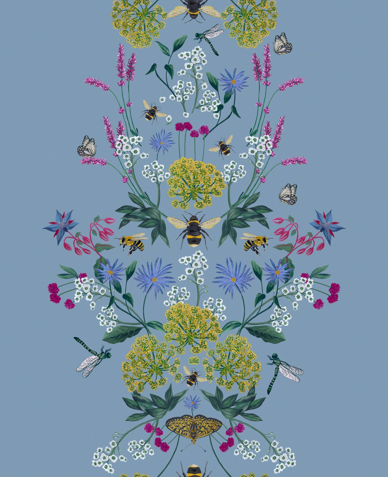 Joules Perfect Pollinators Haze Blue Wallpaper