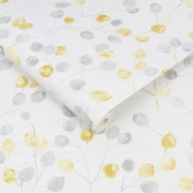 honesty grey & ochre wallpaper