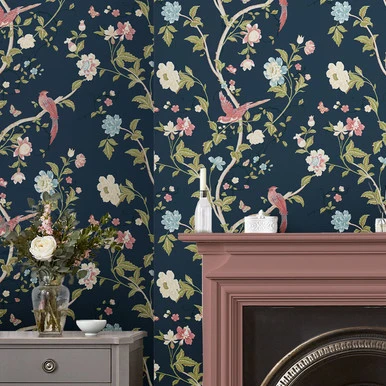 Laura Ashley Summer Palace Midnight Blue Wallpaper