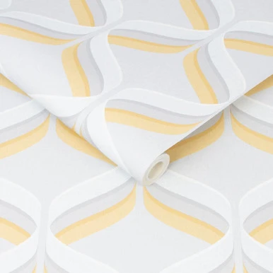 retro ogee ochre geometric wallpaper