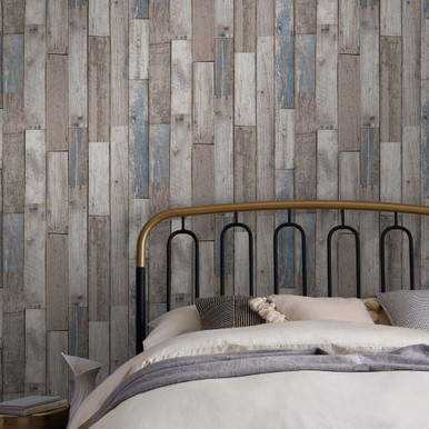 next distressed wood plank blue wallpaper