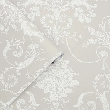 laura ashley josette white & dove grey wallpaper