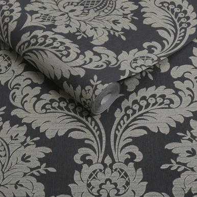 Archive Damask Black And Gold Wallpaper